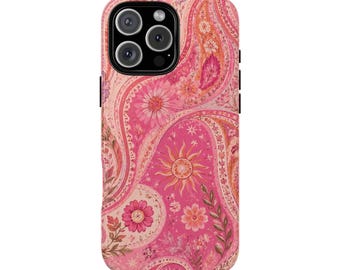 Roze iPhone-hoesje met bloemen- en paisleyprint | Boho-chique beschermhoes (BOH-0002)