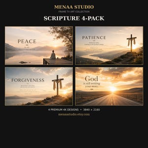 Scripture 4-Pack Frame TV Art Bundle | Christian Bible Verse Set Digital Download | Faith Psalm Samsung Frame TV 4K Decor
