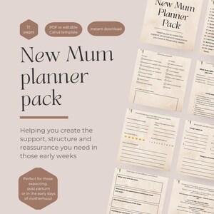 New Mum Support Planner Pack | Postpartum, Baby Feeding, Sleep planner, Hospital bag checklist Affirmations (Printable PDF, Canva Template)
