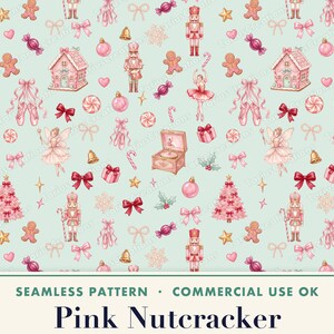 Mintgroen kerst naadloos patroon, roze notenkraker digitaal papier, Coquette ballet naadloos bestand, suikerfee stofontwerp PNG