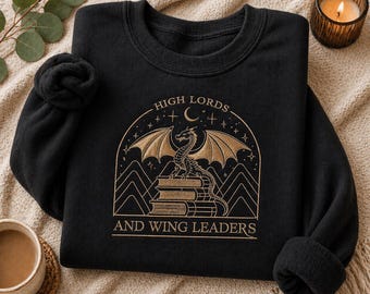 Broderad tröja med hög herre och vingledare, fantasyboksdraketröja, basgiathkrigets collegetröja, boklig skjorta, presenter till läsare