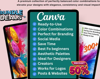 Lot de palettes de couleurs Canva | Plus de 300 combinaisons, codes hexadécimaux (téléchargement numérique)