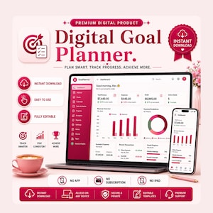 HTML-bestand digitale doelplanner | Dagelijkse, wekelijkse en maandelijkse tracker (directe download)