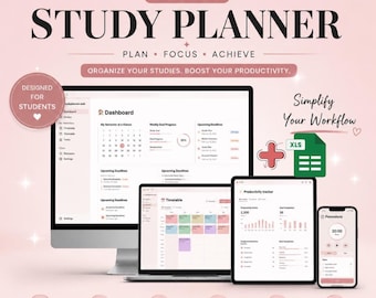 Bundle de planificateur d'études pour étudiants, application Web de planification, téléchargement numérique de planificateur d'examens GPA Tracker, planificateur d'études Excel, planificateur numérique