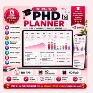 PhD Planner Pro | Dissertation Planner | Thesis Tracker | Research Dashboard | Grad Student Tool