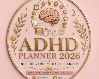 ADHD Planner 2026 Printable PDF | Neurodivergent Daily Planner | ADHD Daily Planner Editable Canva | Brain Dump Habit Tracker
