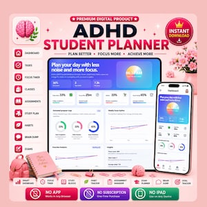 ADHD Student Planner Pro | Focus Timer, Brain Dump & Study Dashboard | Digital Planner for School