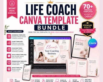 Life Coach Canva Template Bundle, Coaching Business Branding Kit, Brand Board, Instagram Templates, Client Forms, Digital Download