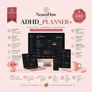 ADHS Planer Digitales Tool | ADHD Aufgaben-Manager Habit-Tracker Stimmungs-Tagebuch Fokus-Timer | Neurodivergente Produktivität | Sofortiger Download in Html
