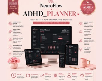 ADHD Planner Digital Tool | ADHD Task Manager Habit Tracker Mood Log Focus Timer | Neurodivergent Productivity | Instant Download HTML