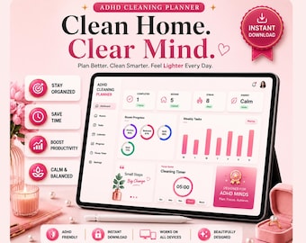 ADHD Cleaning Planner PRO | Digital Interactive Dashboard | Neurodivergent Home Organizer | Brain Dump Planner