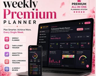Digital Weekly Planner, Habit Tracker, Goal Tracker, Pomodoro Timer (HTML Download)