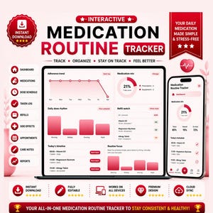 Medication Tracker, Pill & Refill Dashboard with Dose Schedule, Side Effects and Care Notes