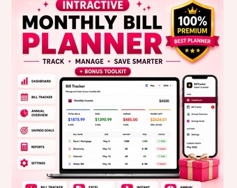 2026 Monthly Bill Planner, Web App, Excel Spreadsheet, Savings Tracker (Instant Download)