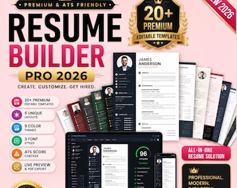 ATS Friendly Resume Builder App, Modern CV Template, 5 Layouts (PDF Export)