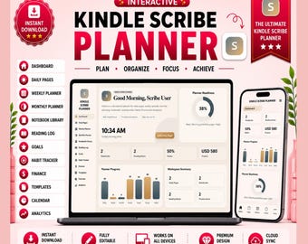Kindle Scribe Planner, Reading Log, Habit Tracker, Goal Tracker, Digital Dashboard
