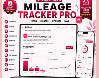 Mileage Tracker Log, Fuel Expense Vehicle Maintenance (Digital Download)
