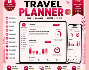 All-in-One Travel Planner, Budget, Itinerary, Packing, Bookings (Digital Download)