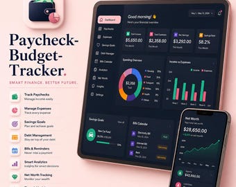 Paycheck Budget Tracker 2026 | Finance App, Bill Savings Debt Planner (Instant Download)
