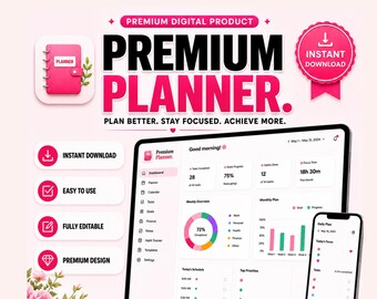 Alles-in-één digitale levensplanner, productiviteit, gewoonte, doelentracker (html-download)