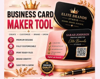 Business Card Maker Tool, 170 Designs, QR Code Generator (Digital Download)