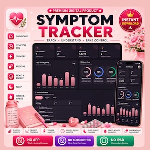 Symptom Tracker Pro | Daily Health Log & Chronic Illness Journal | Mood, Sleep or Trigger Tracker | Instant Download