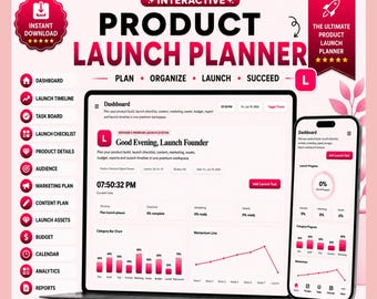 Product Launch Planner, Business Launch Dashboard with Timeline, Tasks, Marketing & Budget Tracker