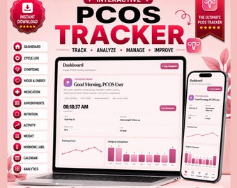 PCOS Tracker Pro, Hormone Cycle Symptom Log (Digital Download)