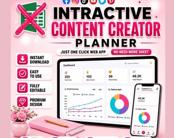 Content Creator Planner, Social Media Planner, YouTube TikTok Instagram Planner