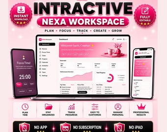Interactive Digital Planner, Workspace Web App , Content Creator Planner, Freelancer Dashboard (html  Download)