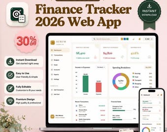 Finance Tracker 2026 Web App, Budget Planner, Expense Income Debt Tracker, Web App planner, digital Finance Planner, (Instant Download)