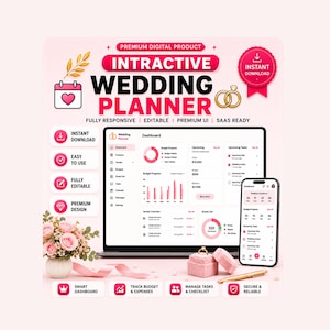 Webbapp för bröllopsplanerare, användargränssnittskit | Digital budget för gästspårning (nedladdning)