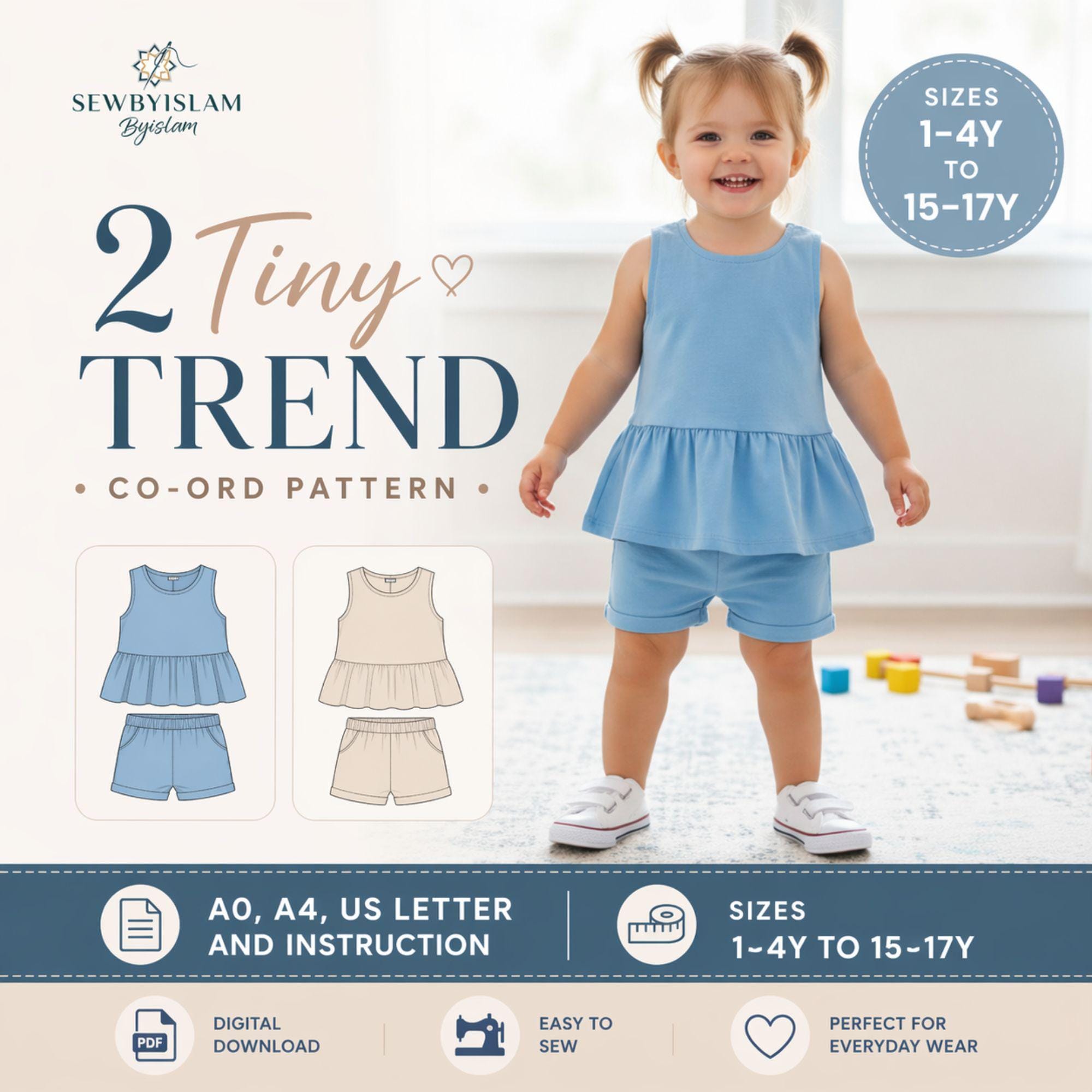 Kids Peplum Top Shorts Sewing Pattern, Co-ord Set, Toddler Sizes (PDF ...