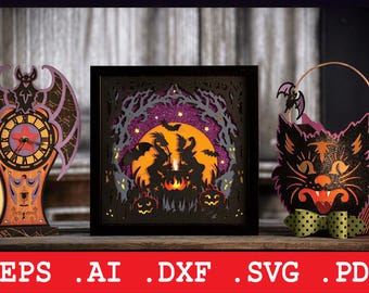 Halloween Shadow Box SVG Bundle, 3D Paper Craft, Layered Light Up Box, Cricut Cut File, Digital Download