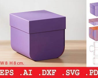 Purple Gift Box Template Svg, Square Paper Box with Lid, 8x8x8 cm Packaging Template, Cricut Cut File, Dxf Pdf Eps Ai Download