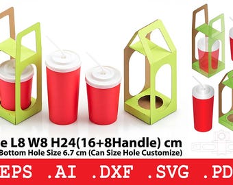 Cup Holder SVG Template, Drink Carrier with Handle, Coffee Cup Holder, Takeaway Packaging, Laser Cut Cricut File, dxf eps ai pdf