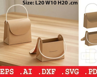 Handbag Gift Box SVG Template, Mini Purse Box with Handle, Boutique Packaging Bag, Small Gift Box Cricut File, dxf eps ai pdf