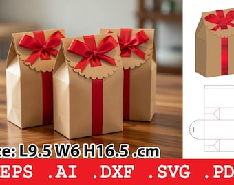 Gift Bag Box SVG Template, Fold Top Gift Packaging, Treat Box with Flap, Party Favor Bag, Cricut Laser Cut File, dxf eps ai pdf