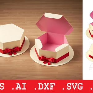 Hexagon kakaskmall SVG, bageriförpackningsask, presentask stansad, låda Svg Dxf Pdf Ai Eps