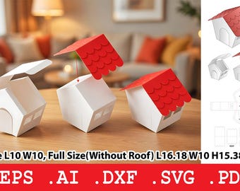 House Gift Box Template Svg, Cottage Favor Box Design, Party Packaging Dieline, Cricut Cut File, Dxf Pdf Template