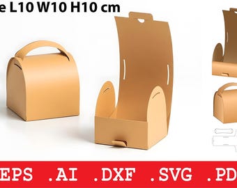 Gable Box SVG Template, Gift Box with Handle, Favor Box Printable, Laser Cut Packaging, Cricut File bundle, dxf eps ai pdf