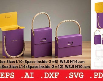 Luxury Rope Handle Gift Box Svg, Laser Cut Purse Box Template, Wedding Favor Bag, Cricut Cut File, Svg Dxf Eps Ai Pdf