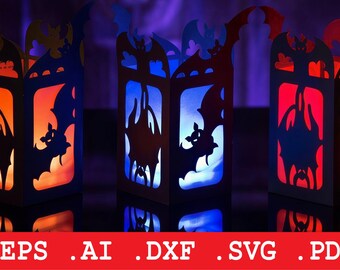 Halloween Bat Lantern SVG, 3D Paper Lantern, Bat Luminary Light, Cricut Cut File, Digital Download