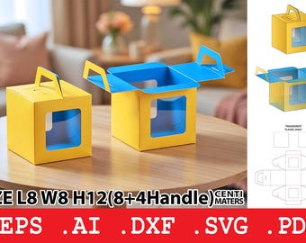 Window Gift Box Svg, Handle Favor Box Template, Treat Box Packaging, Laser Cut Box, Cricut File, Svg Dxf Eps Ai Pdf
