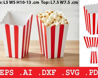 Popcorn Box Template SVG, Popcorn Holder, Party Favor Box, Printable Snack Box, Cricut Cut File, DXF EPS