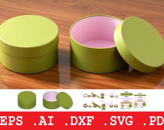 Round Gift Box Template SVG, Cylinder Rigid Box Dieline, Hat Box Packaging, Box Svg Dxf Pdf Ai Eps