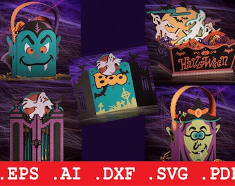 Halloween Treat Basket SVG Bundle, 3D Paper Craft, Candy Bucket Box Set, Cricut Cut File, Digital Download