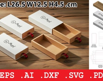 Drawer Box Template SVG, Sliding Gift Box Die Cut, Sleeve Packaging Box, Box Svg Dxf Pdf Ai Eps