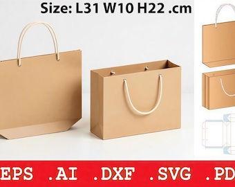 Paper Shopping Bag Template SVG, Gift Bag Die Cut DXF, Laser Cut Packaging Design, Printable Bag Pattern, EPS Commercial Use