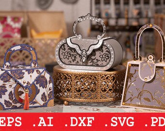 Purse Gift Box SVG Bundle, 3D Paper Craft, Handbag Favor Box, Wedding Party Favor, Cricut Cut File, Digital Download